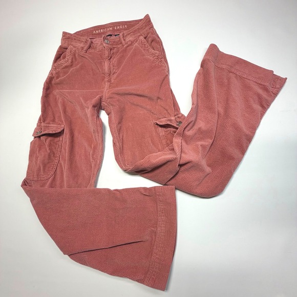 American Eagle Outfitters Pants - American Eagle Stretch Corduroy Cargo Pants Women's Dusty Rose Mauve Size 00 Reg